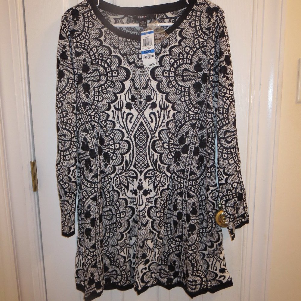 Black & White Style & Co Rayon Knit Tunic, XL